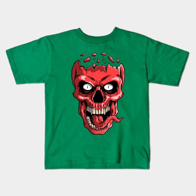 Red head skull tongue Kids T-Shirt by Mako Design 